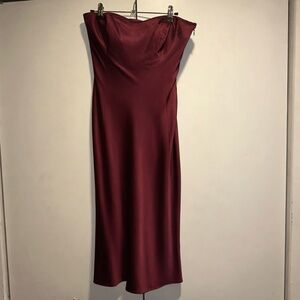 Sunny Choi 100% Silk Strapless Burgundy Dress